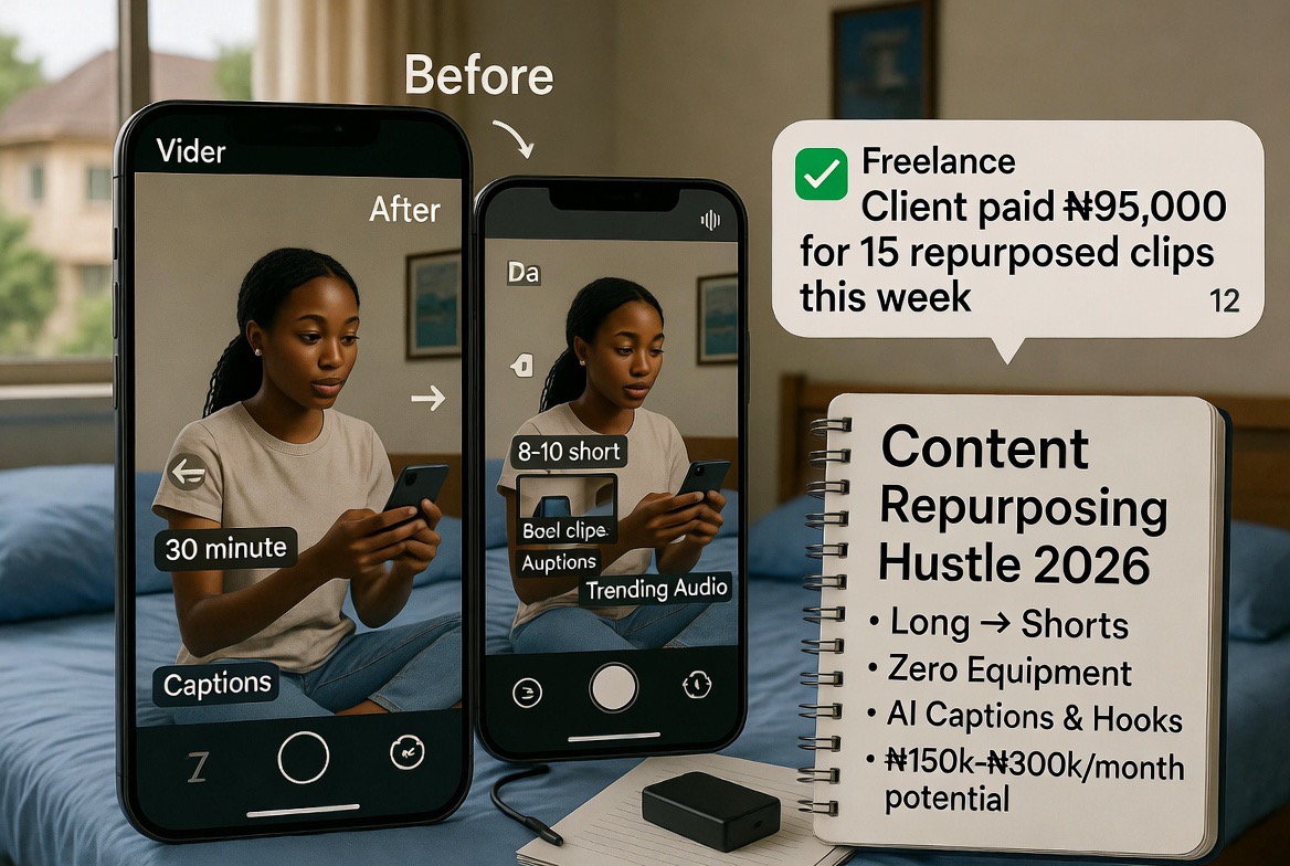 Content Repurposing as a Student Side Hustle in Nigeria 2026: Turn Long Videos into Cash (No Equipment Needed)