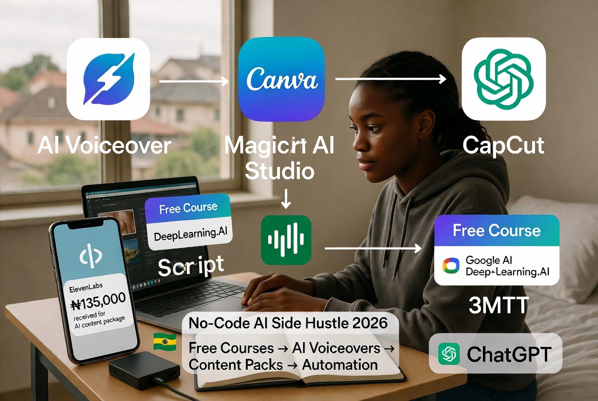 How to Use Free AI Tools + Courses for a No-Code Side Hustle as a Nigerian Student in 2026