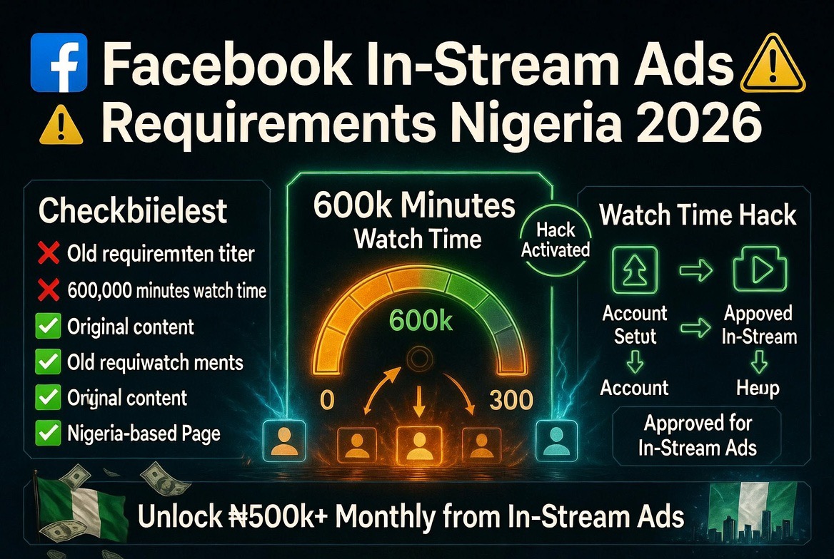 Facebook In-Stream Ads Requirements Nigeria 2026: 600k Minutes Watch Time Hack Using Bought Accounts