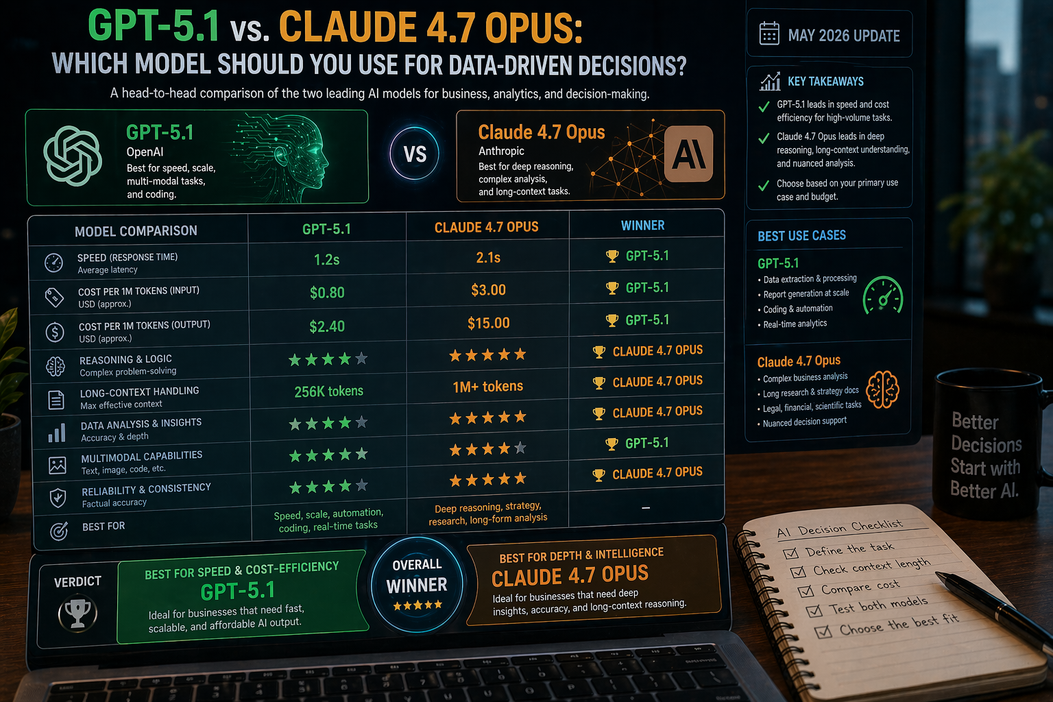GPT-5.1 vs. Claude 4.7 Opus: Which Model Should You Use for Data-Driven Decisions in May 2026?