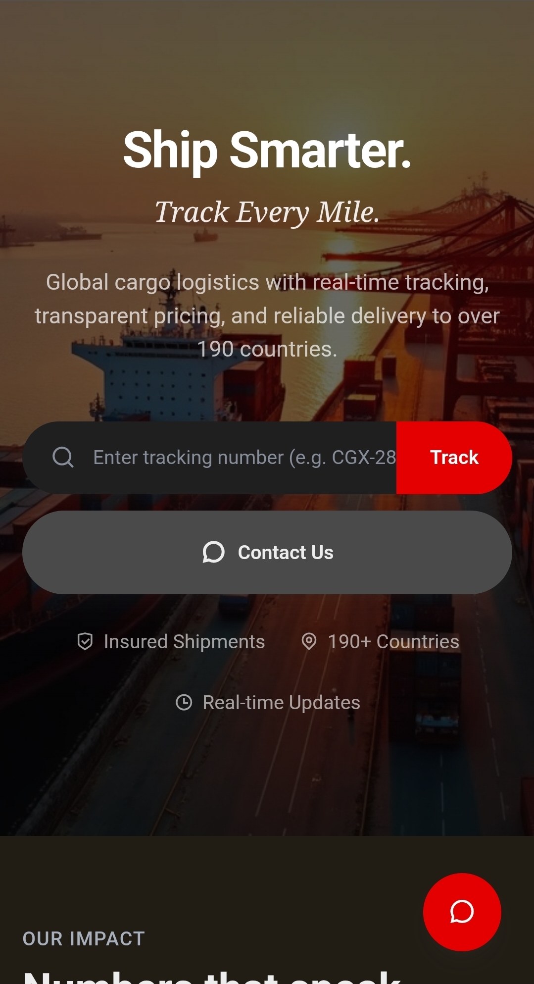 Social media account screenshot — Shipping website for cargo management 