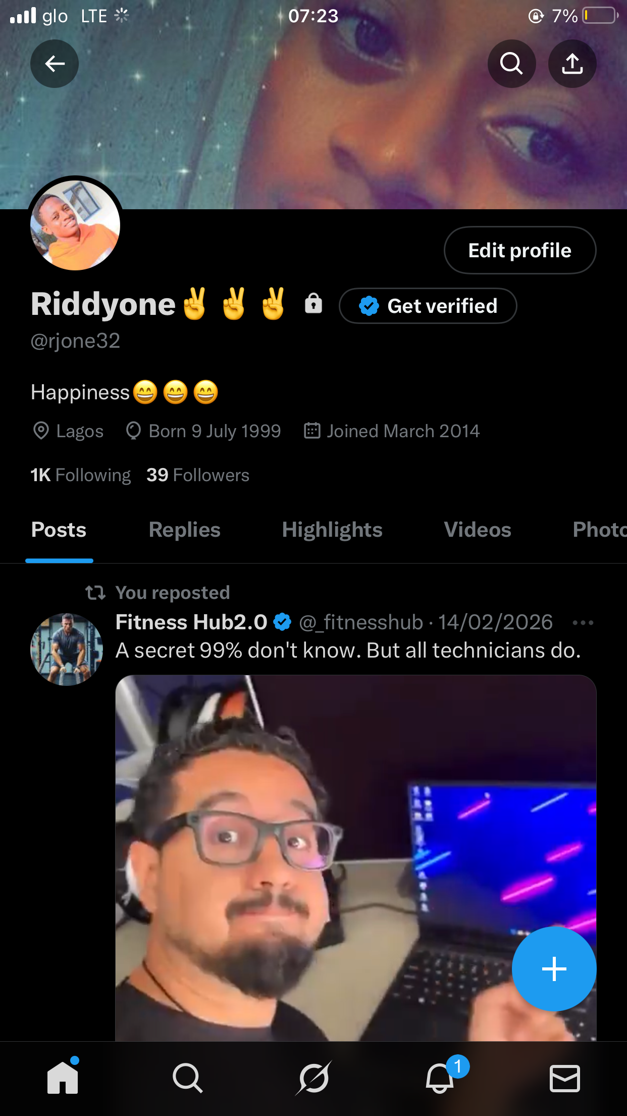 Social Media account screenshot — @rjone32