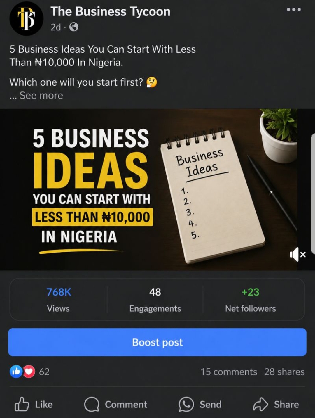 Social media account screenshot — Business Tycoon